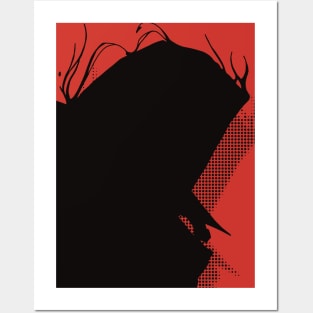 The Eminence in Shadow | Dope Black Silhouette of Shadow-sama in Red Background Color Posters and Art